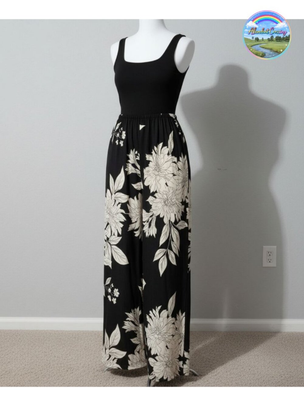 Boho Sleeveless Wide Leg Jumpsuit with Pockets Elastic Waist One Piece Romper